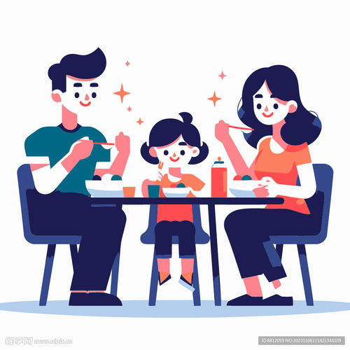 一家三口吃饭卡通插画设计图卡通设计