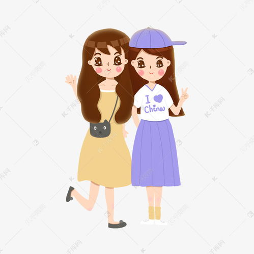 手绘小清新国庆节闺蜜出游拍照插图素材图片免费下载千库网