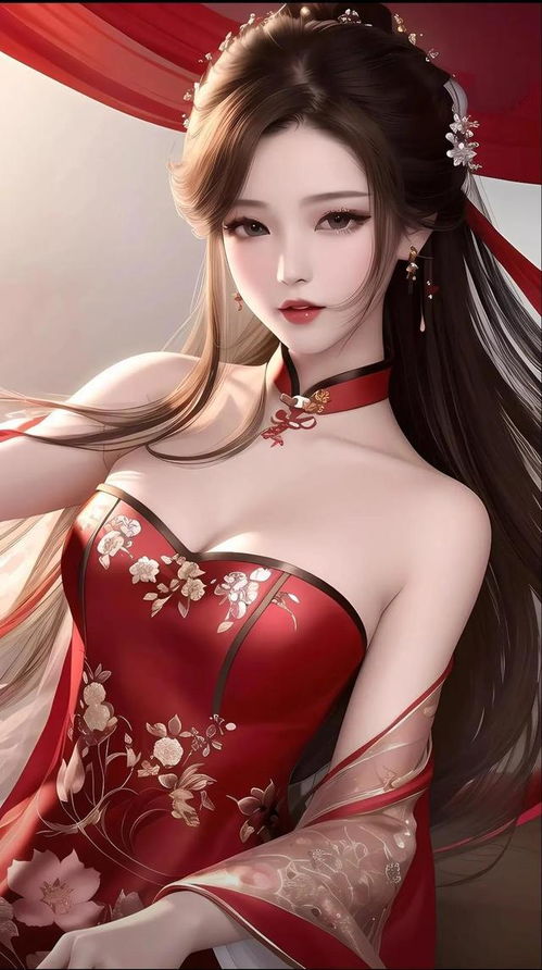 二次元ai图片穿改良旗袍裙的绝色女子