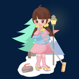 卡通手绘少女扫雪插画图片素材其他格式下载动漫人物大全