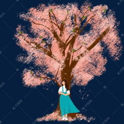 春游蓝裙少女赏樱花素材图片免费下载千库网