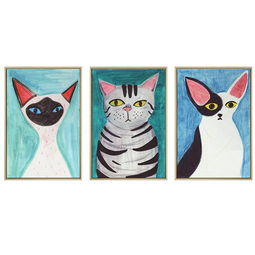 起贝猫咪装饰画小清新现代简约沙发背景墙画儿童房床头画卡通卧室挂画虎斑猫