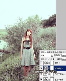 ps通道替换方法制作淡雅的青色调外景美女图片3