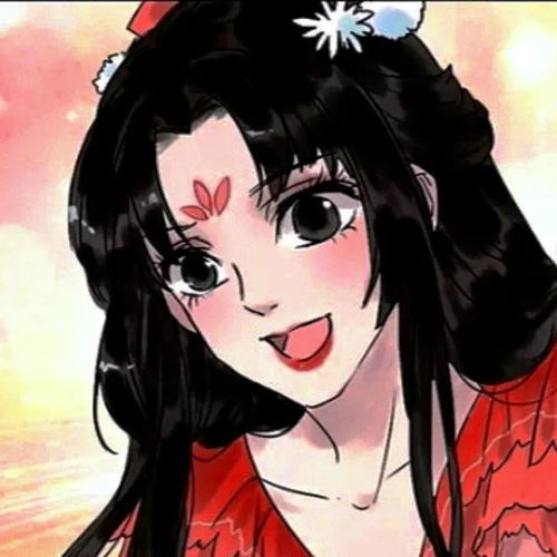 红色手绘古风女生头像