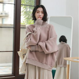 卫衣女2019冬季新款韩版宽松bf风大码毛线拼接高领假两件加厚套头上衣ll