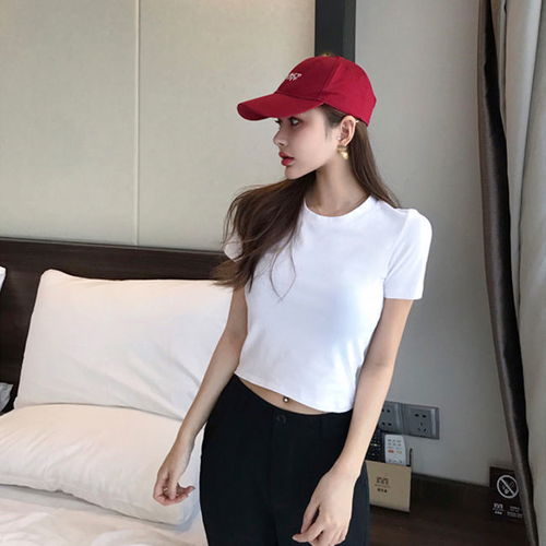 短袖t恤女短款修身性感2020年夏新款泫雅风上衣ins黑色高腰设计感