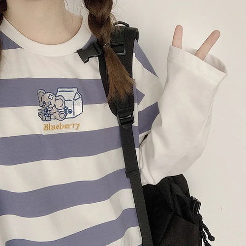 夏秋季韩版宽松条纹假两件长袖t恤女ins薄款学生潮上衣服秋衣外穿