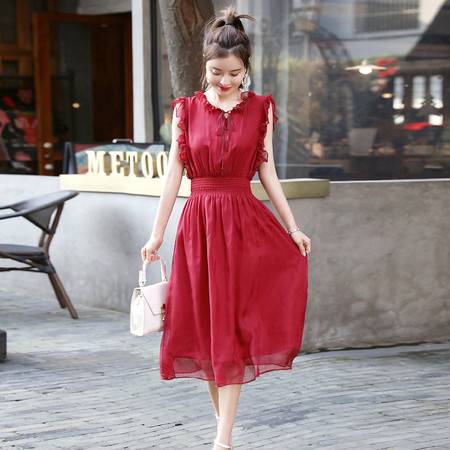 施悦名真丝连衣裙女2020夏季新款显瘦甜美粉色仙女裙子无袖超仙气质长裙
