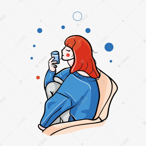 矢量手绘卡通小清新坐着闭眼睛喝水女孩素材图片免费下载千库网