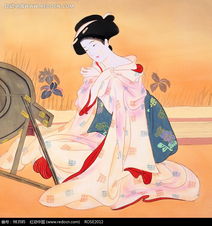 日本浮世绘正在镜子前化妆的穿和服女性图片983585书画文字