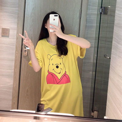 夏季睡衣女学生韩版可爱睡裙女夏卡通宽松大码外穿中短袖中长款裙
