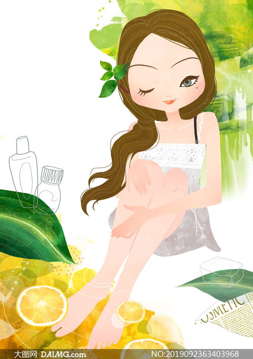 涂护肤乳的吊带裙美女插画分层素材