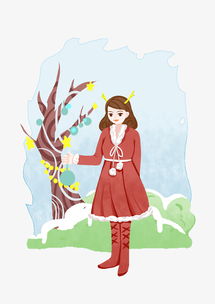 手绘圣诞节清新女孩人物插画图片素材其他格式下载动漫人物大全