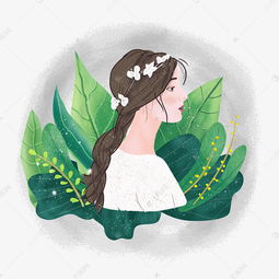 森系小清新女孩和叶子素材图片免费下载千库网