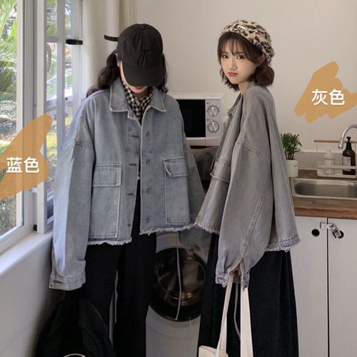 秋季新款学院风牛仔外套女学生韩版宽松网红同款bf风大口袋上衣