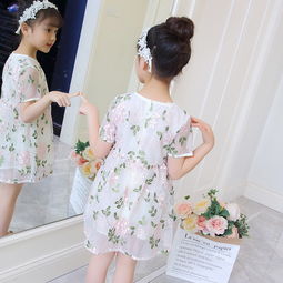 夏季新款女童童装中大童花朵绿叶连衣裙纱裙zl044