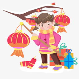 春节女孩打灯笼手绘插画图片素材其他格式下载动漫人物大全