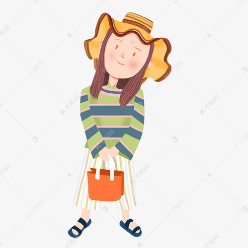 q版提包戴帽子的时尚小女孩卡通造型手绘素材图片免费下载千库网