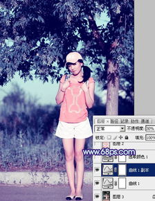 photoshop给外景美女图片加上流行的韩系粉蓝色