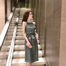 港风复古蝴蝶结绑带收腰连衣裙夏季挂脖吊带裙露肩长裙中纺服饰v151四季星座网