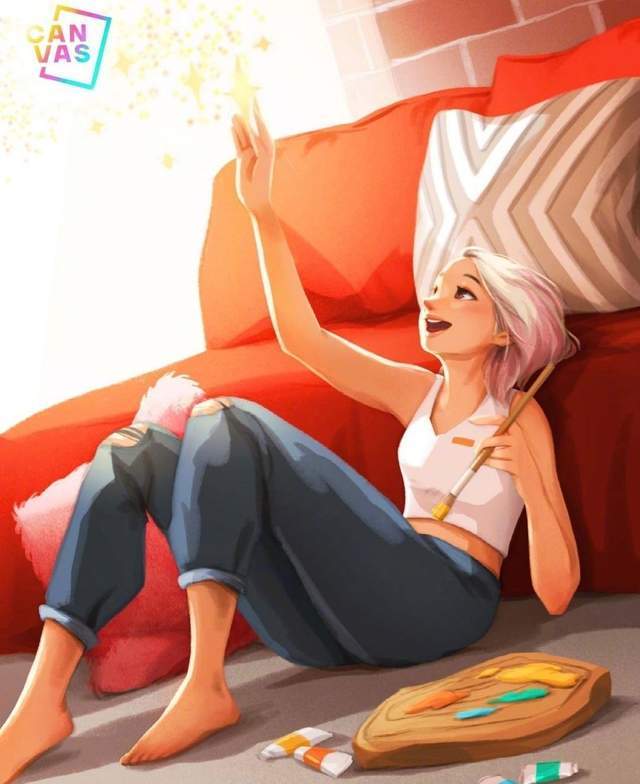 超治愈的女生插画头像,一个人独处的时候