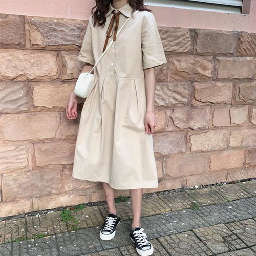夏季新款韩版少女系带连衣裙女学生宽松百搭显瘦休闲中长款a字裙