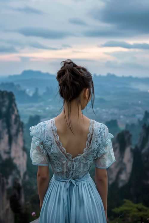 户外郊游唯美女孩背影摄影图下载至来源处