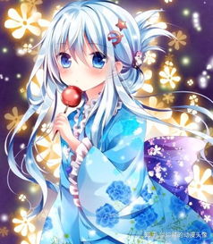 花季少女二次元精美插画,蓝色长发少女,动感迷人