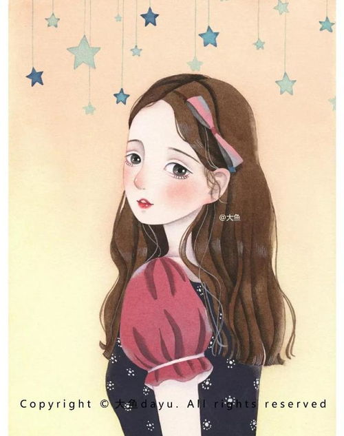 插画温柔安静的女孩儿