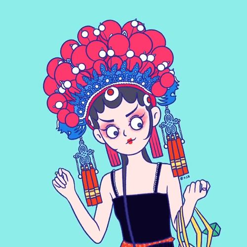 眼前戏,腔缓急,一折演得淋漓戏曲女孩系列插画原创插画手绘头像国粹国潮漫画