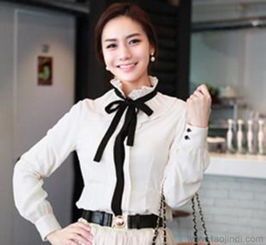 艾尚臣秋装新款淑女气质白色衬衣衬衫女长袖b39价格厂家图片
