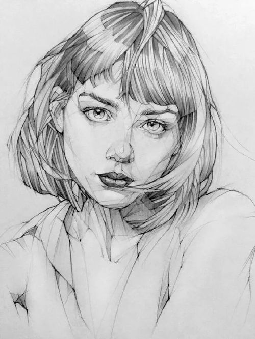 一组细节超棒的女生手绘头像线稿