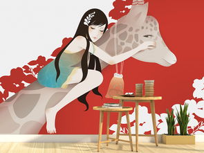现代手绘卡通美女长颈鹿背景墙壁画图片设计素材高清模板下载46.56mb手绘电视背景墙大全