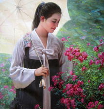 清纯秀丽油画中的朝鲜清新美女