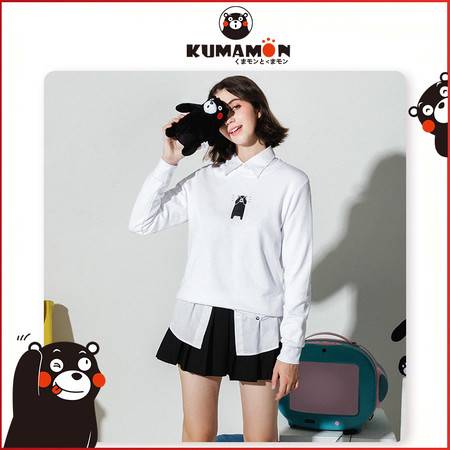 hellokoma熊本熊秋季女生洁白小清新单穿上衣学生圆领套头印花卫衣km20wy004