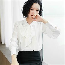 雪纺衫女2019春季新品潮百搭飘带蝴蝶结气质通勤衬衣白衬衫