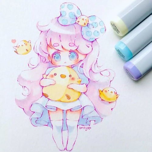 甜美可爱的卡通女孩,ins画师aanzzyy的马克笔绘画作品