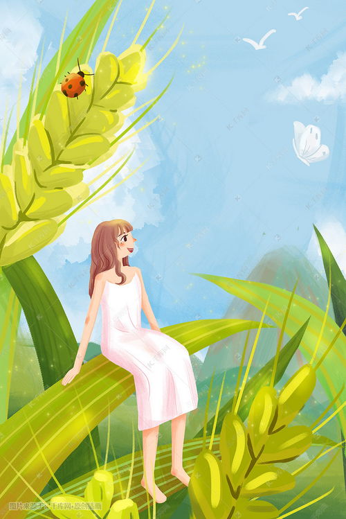 24节气小满风景少女稻谷卡通小清新插画图片千库网