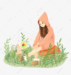 幸运七色花手绘小清新水彩风花草少女素材图片免费下载千库网