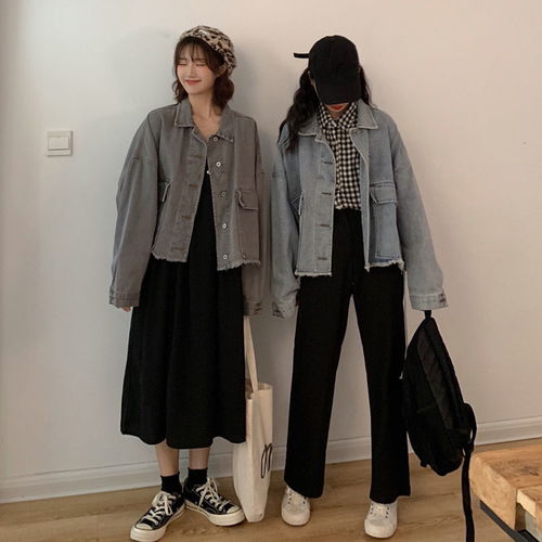 秋季新款学院风牛仔外套女学生韩版宽松网红同款bf风大口袋上衣
