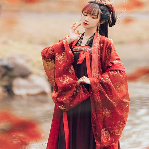 汉服女襦裙齐胸广袖仙气飘逸古风樱花渐变烫金大袖衫学生古装超仙