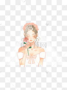 穿白色婚纱手拿玫瑰花的漂亮女子卡通元素素材图片免费下载千库网