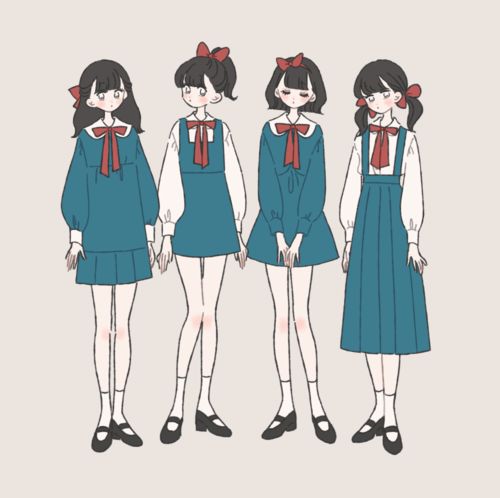 闺蜜日常穿搭配,动漫女孩全身照,