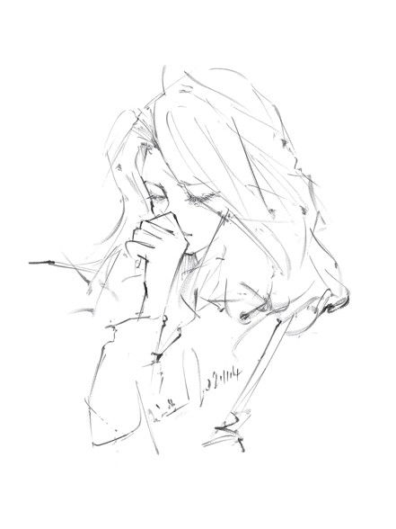 吹风的女孩绘画画画板绘插画线稿绘画过程