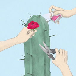 女生把头像换成仙人掌,拿剪刀剪掉刺,又用手摘花