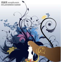 韩国风格插画长发美女潮流花纹矢量模板下载769603