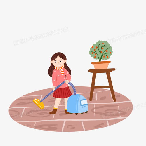 卡通手绘小女孩用吸尘器打扫免抠元素png图片素材免费下载手绘png20002000像素