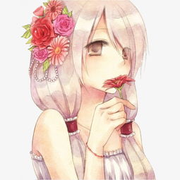 漫画手绘拿花的美女免费下载高清png图片90设计网