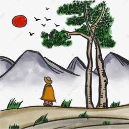 中国风山水画手绘水墨画夕阳人物素材图片免费下载千库网
