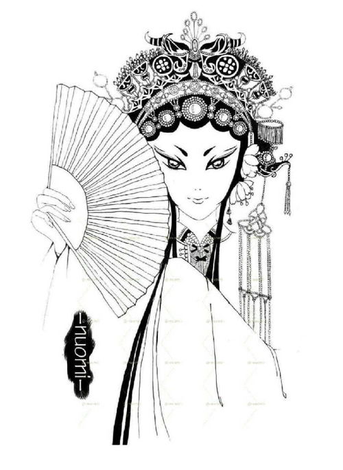 线描戏剧人物京剧脸谱刮画黑白线堆糖,美好生活研究所
